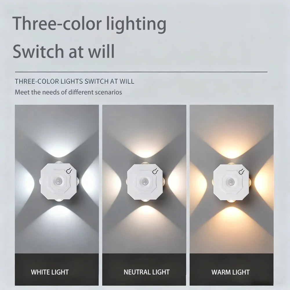 Smart RGB Gradient Night Light Double-head Cabinet Lamp  Magnetic Motion Sensor Rechargeable Wall Lamp for Bedroom Closet Decor