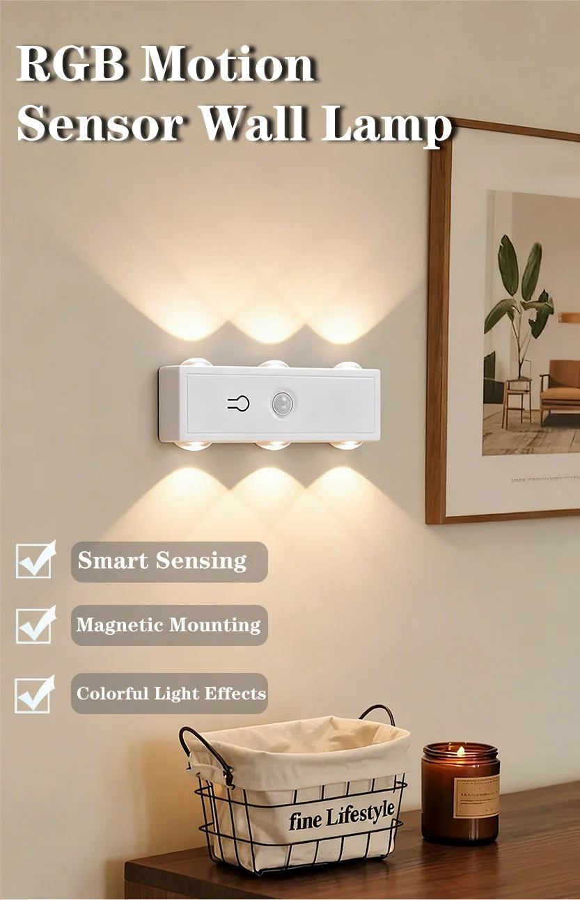 Smart RGB Gradient Night Light Double-head Cabinet Lamp  Magnetic Motion Sensor Rechargeable Wall Lamp for Bedroom Closet Decor