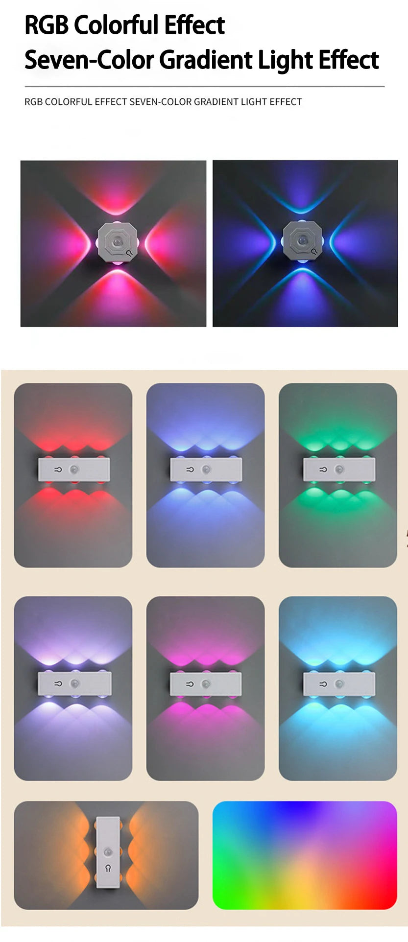 Smart RGB Gradient Night Light Double-head Cabinet Lamp  Magnetic Motion Sensor Rechargeable Wall Lamp for Bedroom Closet Decor