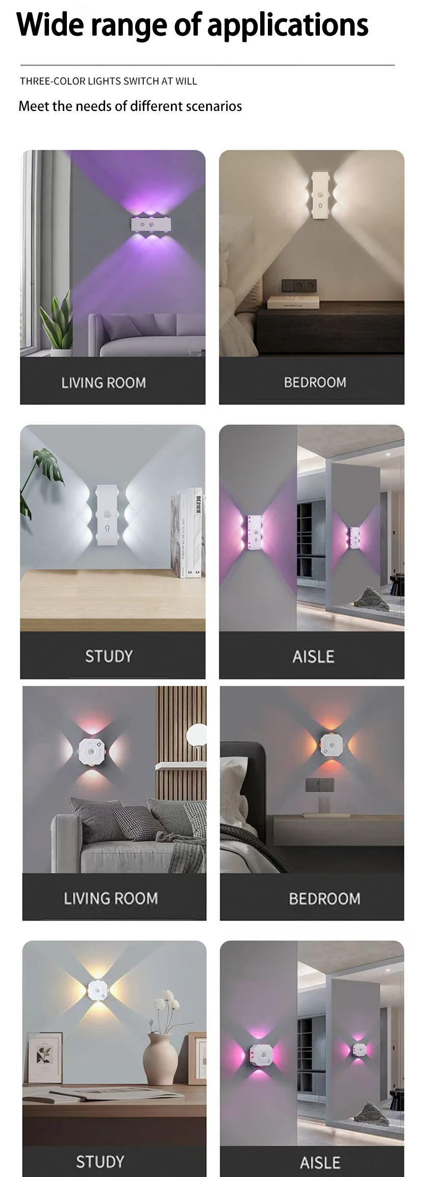 Smart RGB Gradient Night Light Double-head Cabinet Lamp  Magnetic Motion Sensor Rechargeable Wall Lamp for Bedroom Closet Decor