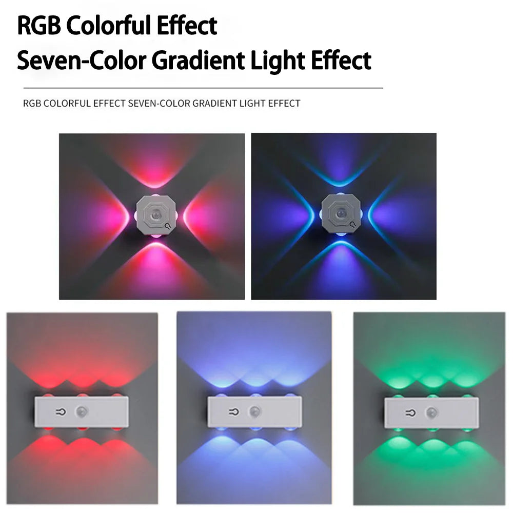 Smart RGB Gradient Night Light Double-head Cabinet Lamp  Magnetic Motion Sensor Rechargeable Wall Lamp for Bedroom Closet Decor
