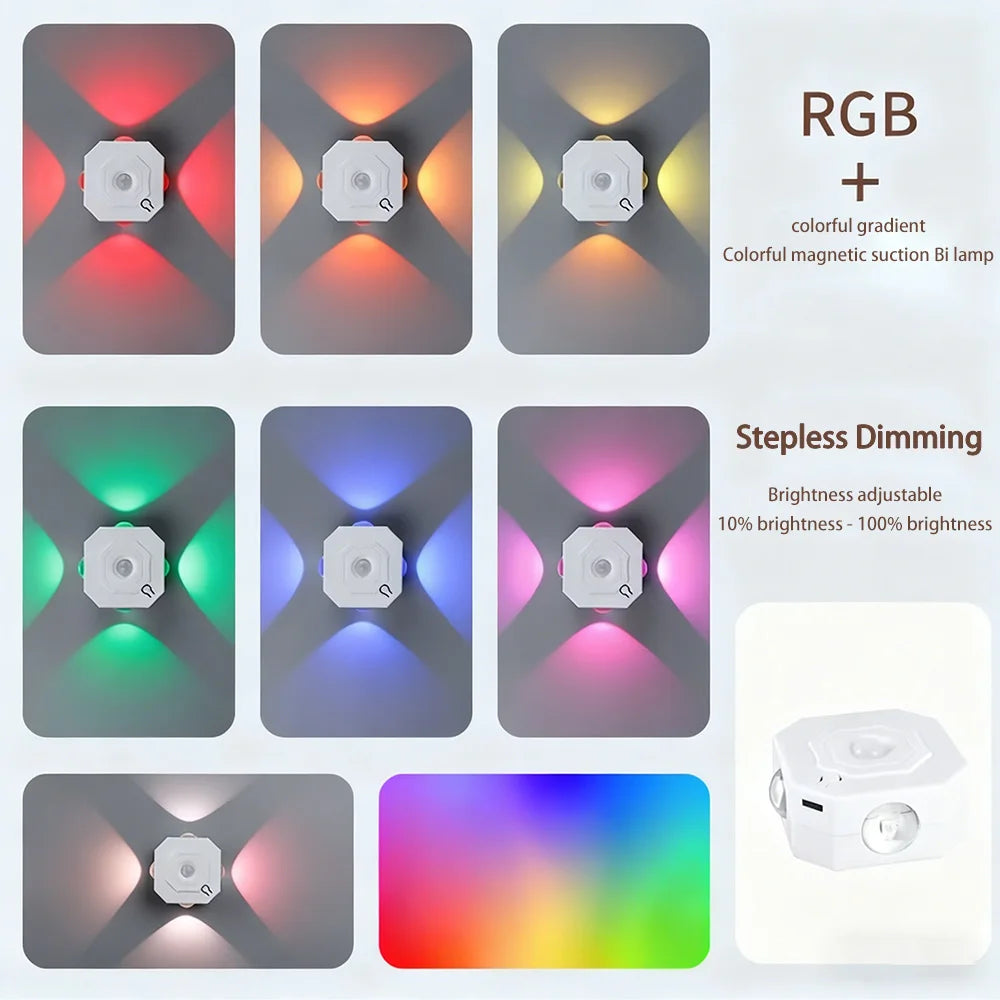 Smart RGB Gradient Night Light Double-head Cabinet Lamp  Magnetic Motion Sensor Rechargeable Wall Lamp for Bedroom Closet Decor
