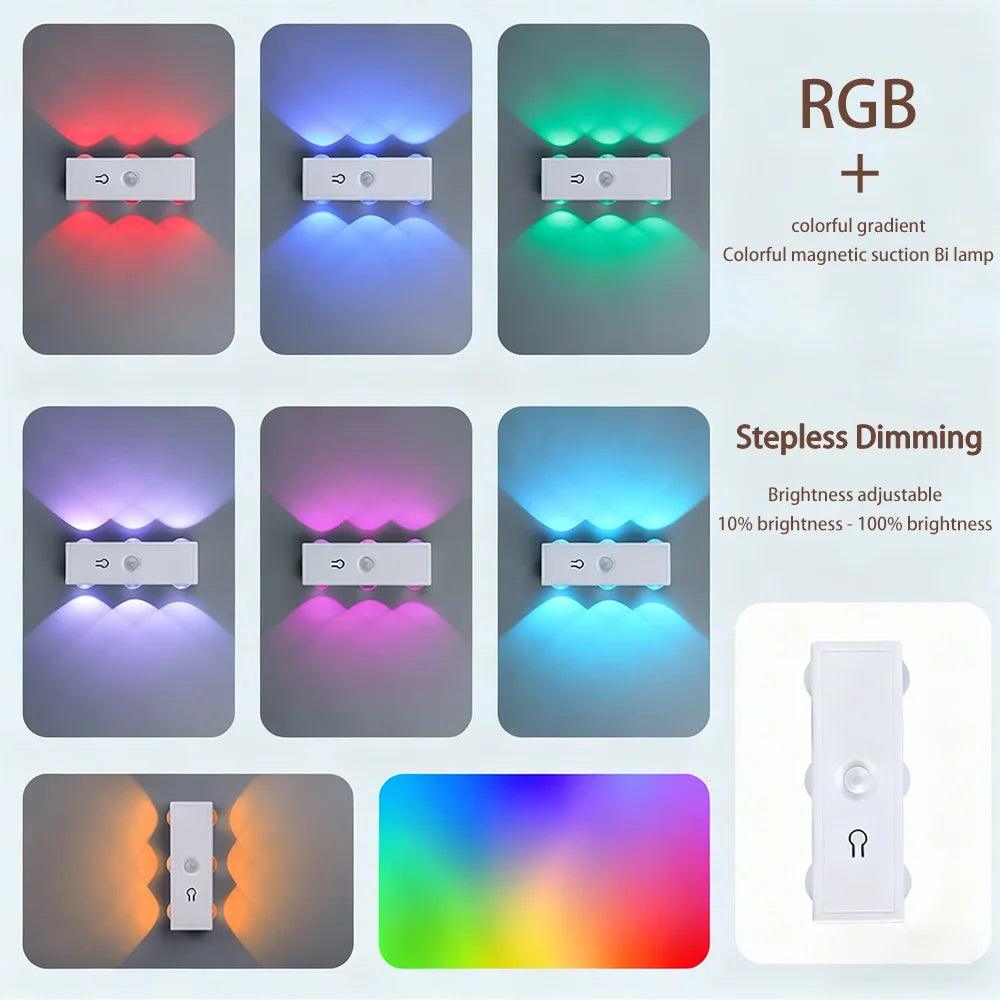 Smart RGB Gradient Night Light Double-head Cabinet Lamp  Magnetic Motion Sensor Rechargeable Wall Lamp for Bedroom Closet Decor