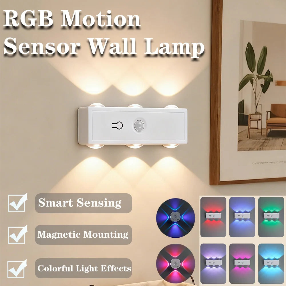 Smart RGB Gradient Night Light Double-head Cabinet Lamp  Magnetic Motion Sensor Rechargeable Wall Lamp for Bedroom Closet Decor